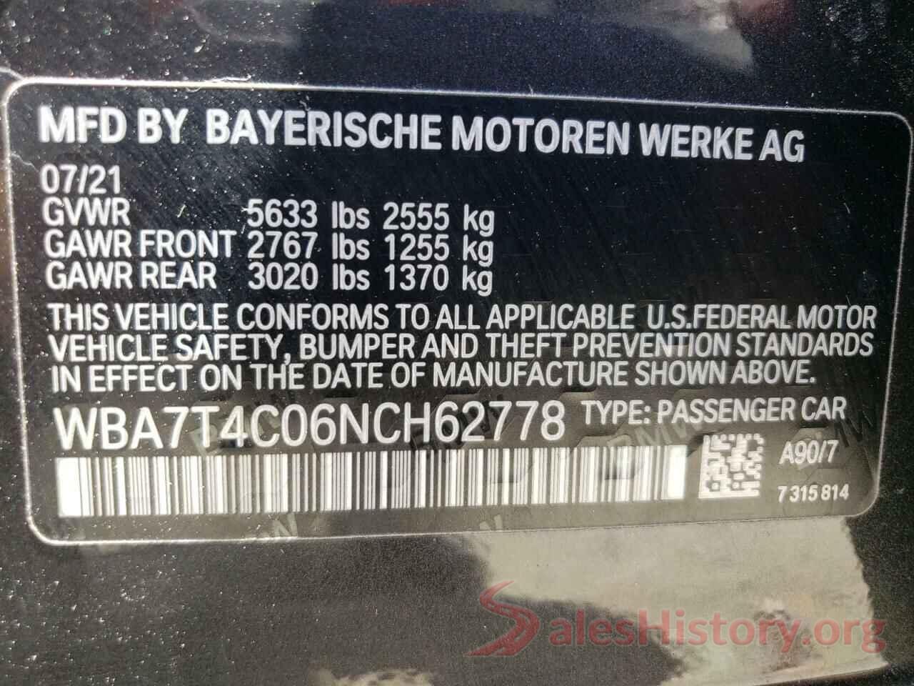 WBA7T4C06NCH62778 2022 BMW 7 SERIES