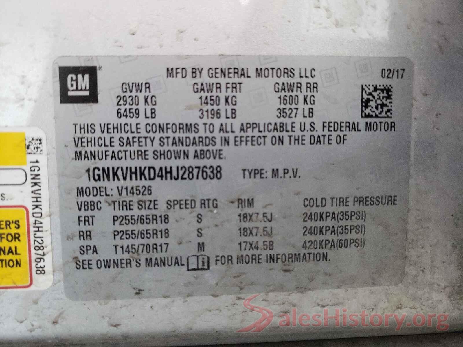 1GNKVHKD4HJ287638 2017 CHEVROLET TRAVERSE