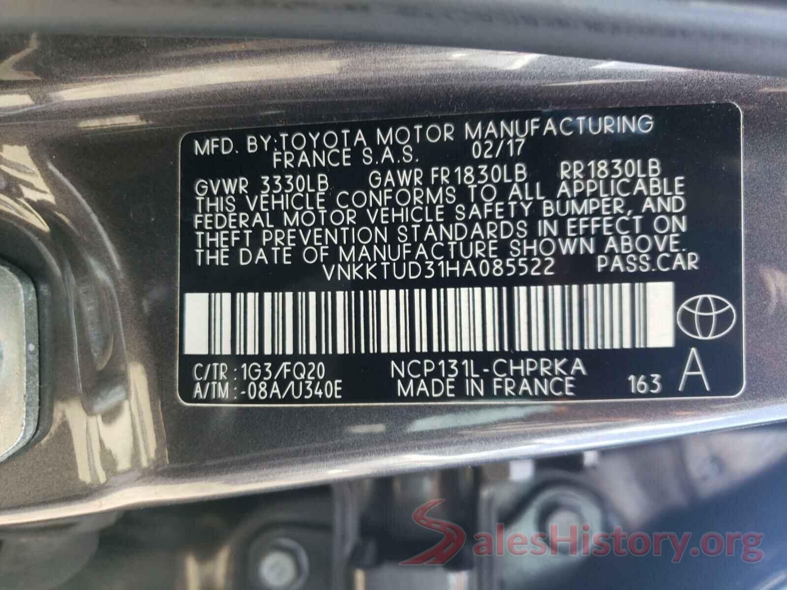 VNKKTUD31HA085522 2017 TOYOTA YARIS