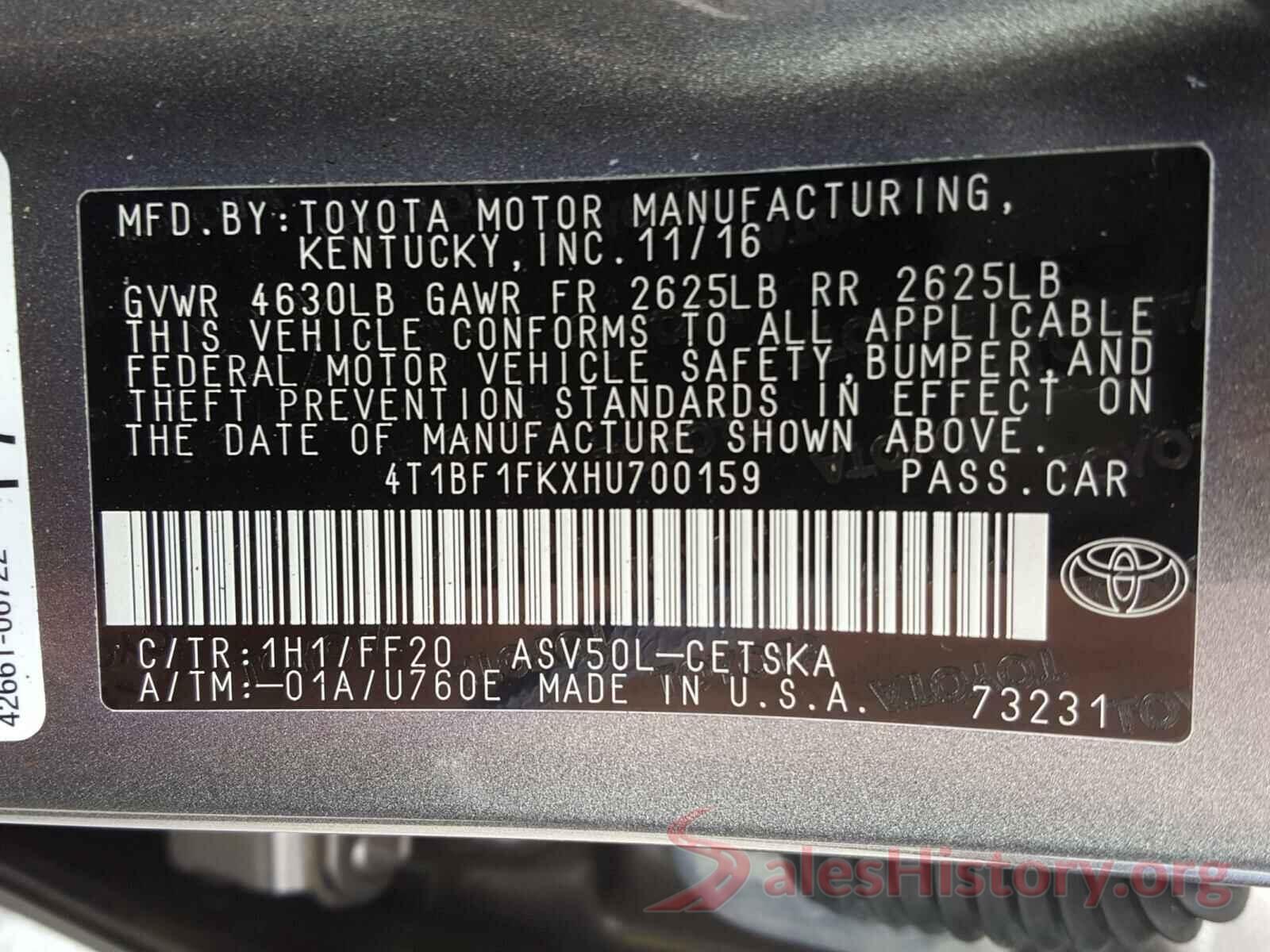 4T1BF1FKXHU700159 2017 TOYOTA CAMRY