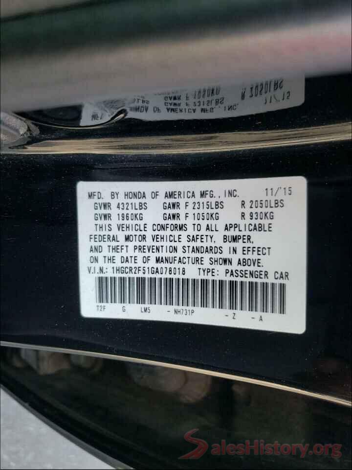 1HGCR2F51GA078018 2016 HONDA ACCORD