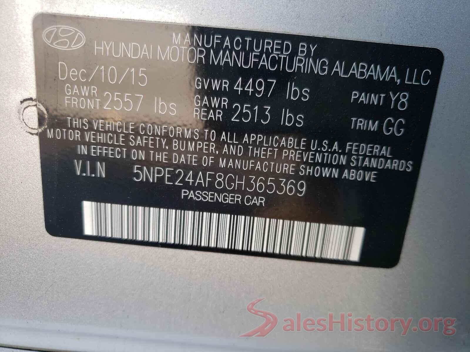 5NPE24AF8GH365369 2016 HYUNDAI SONATA