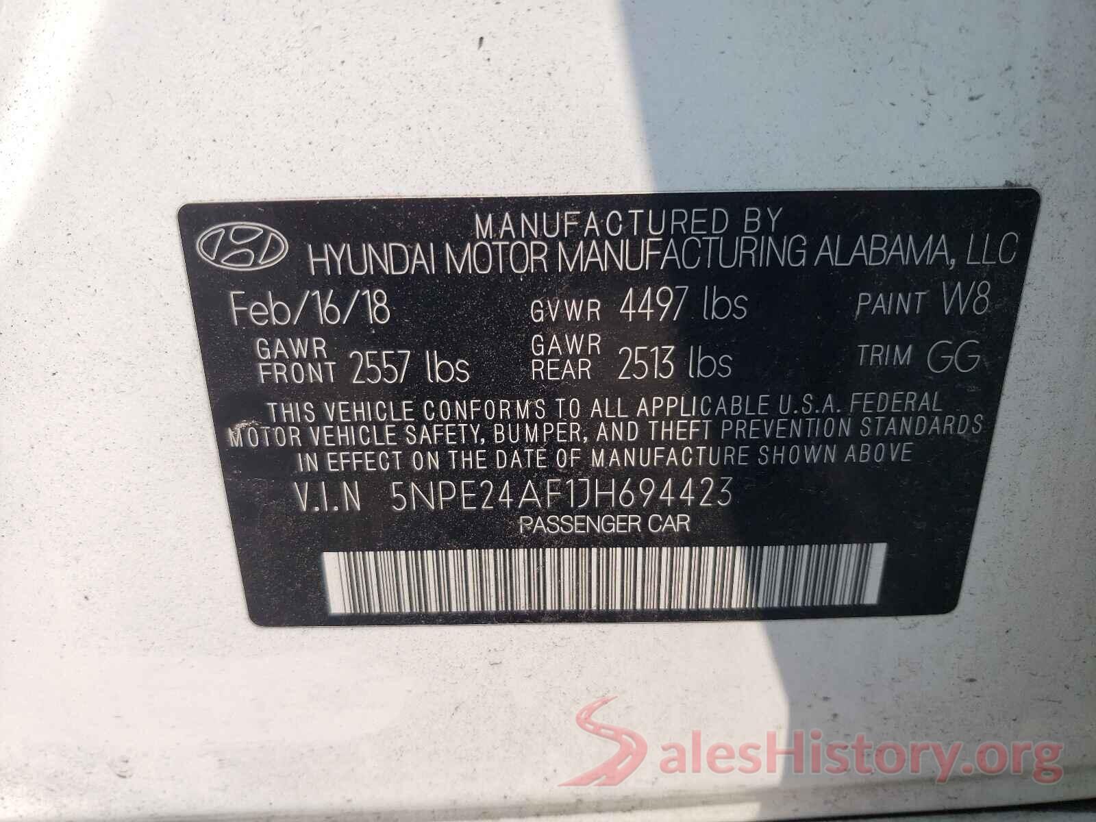 5NPE24AF1JH694423 2018 HYUNDAI SONATA