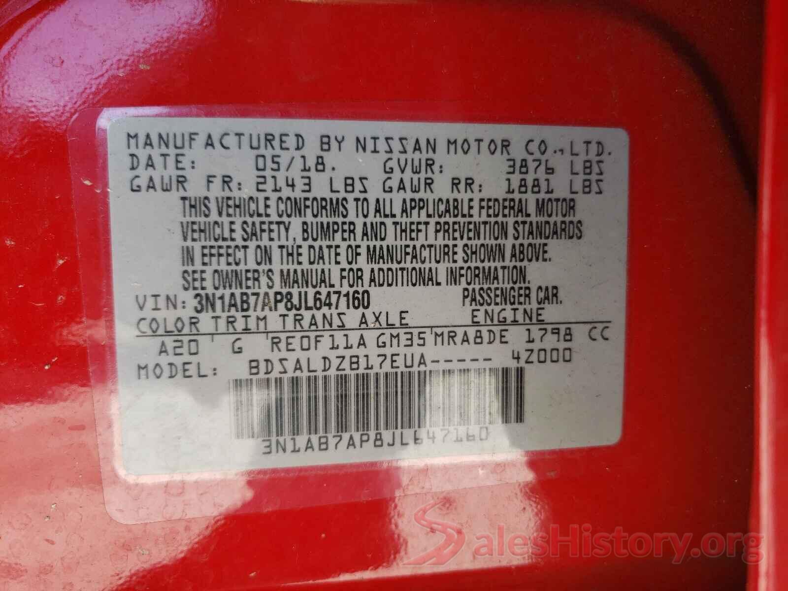 3N1AB7AP8JL647160 2018 NISSAN SENTRA