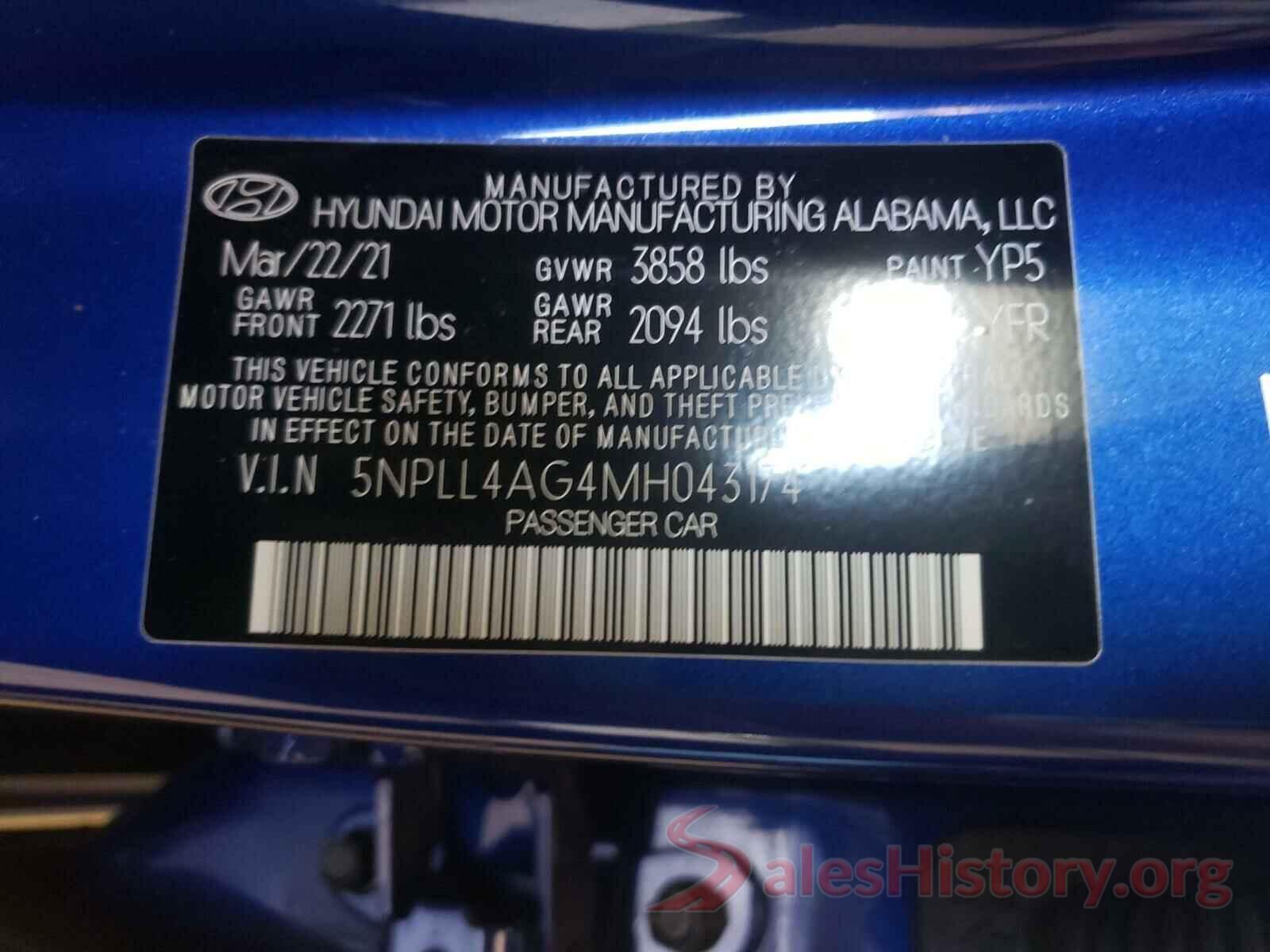 5NPLL4AG4MH043174 2021 HYUNDAI ELANTRA