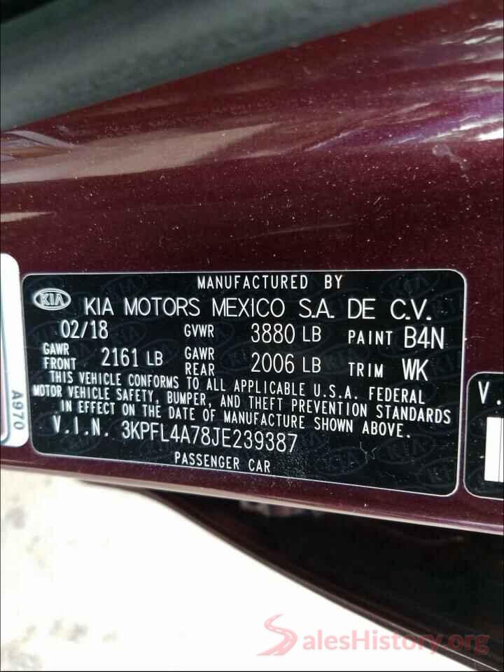 3KPFL4A78JE239387 2018 KIA FORTE