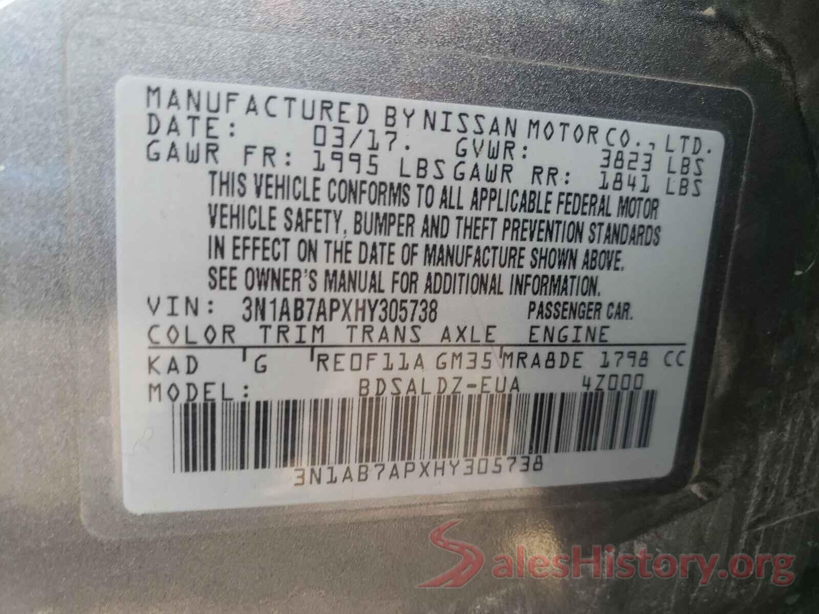 3N1AB7APXHY305738 2017 NISSAN SENTRA