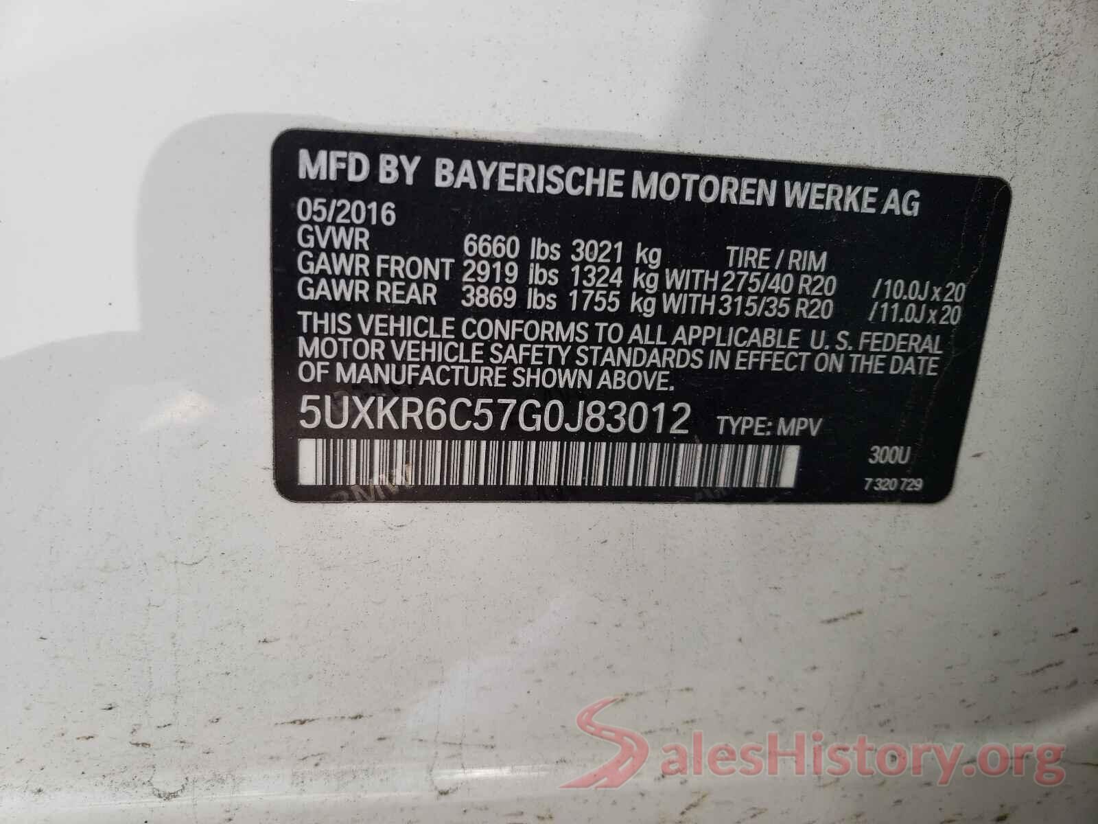 5UXKR6C57G0J83012 2016 BMW X5