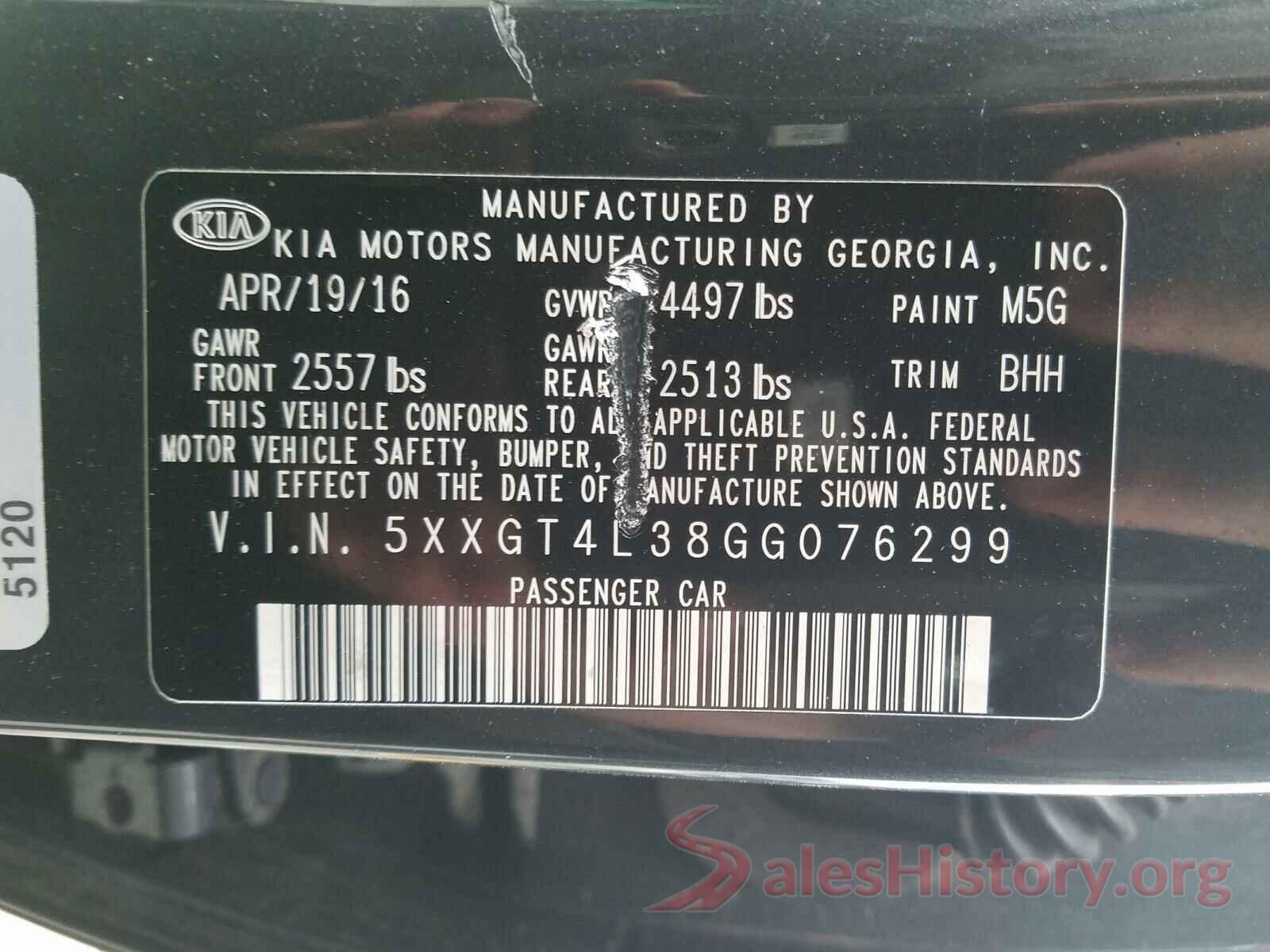 5XXGT4L38GG076299 2016 KIA OPTIMA