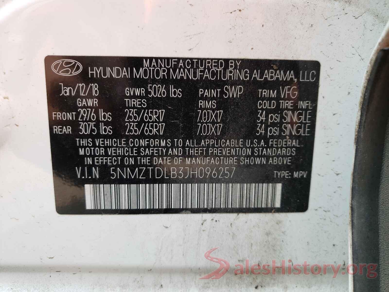 5NMZTDLB3JH096257 2018 HYUNDAI SANTA FE