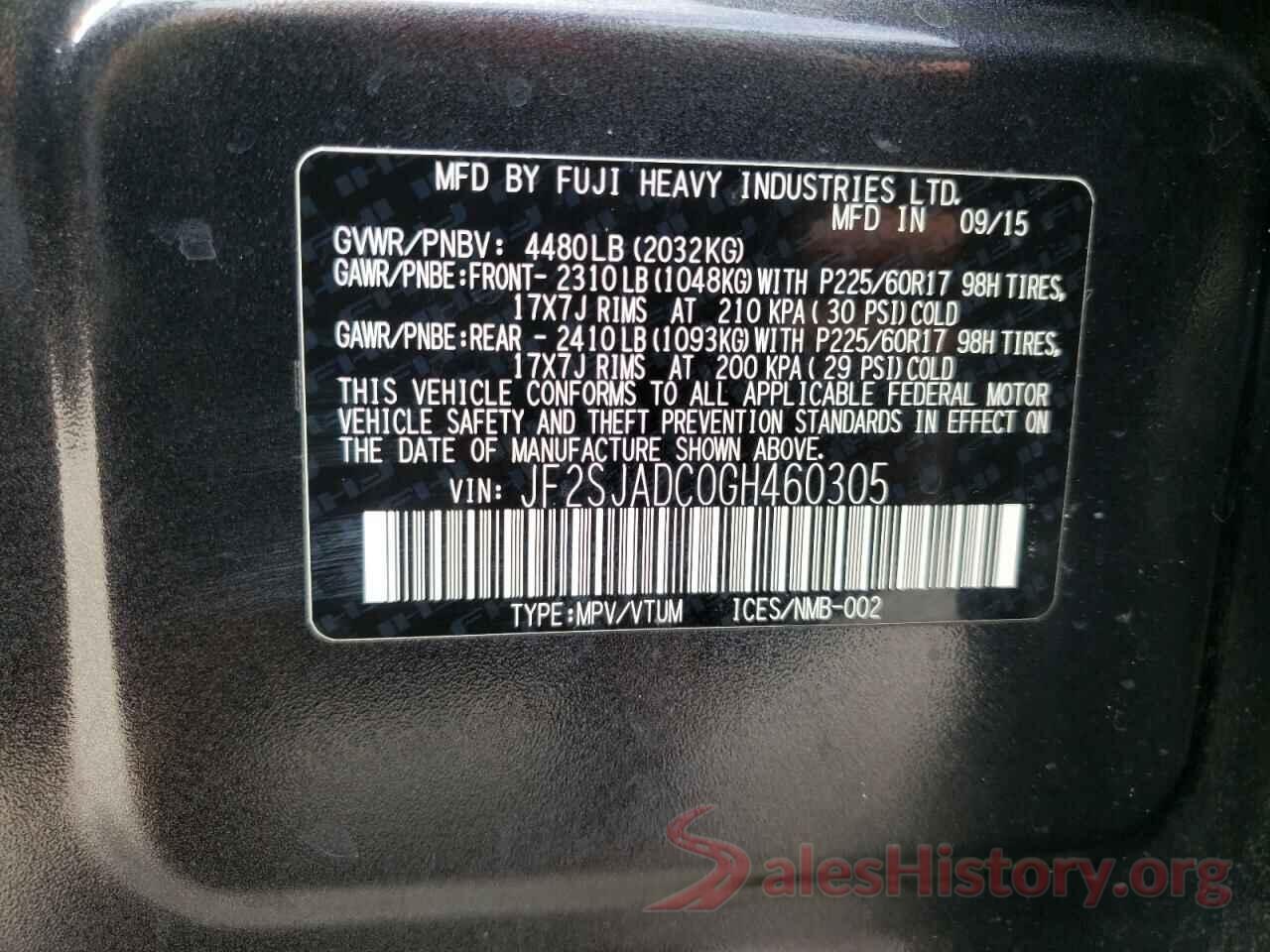 JF2SJADC0GH460305 2016 SUBARU FORESTER