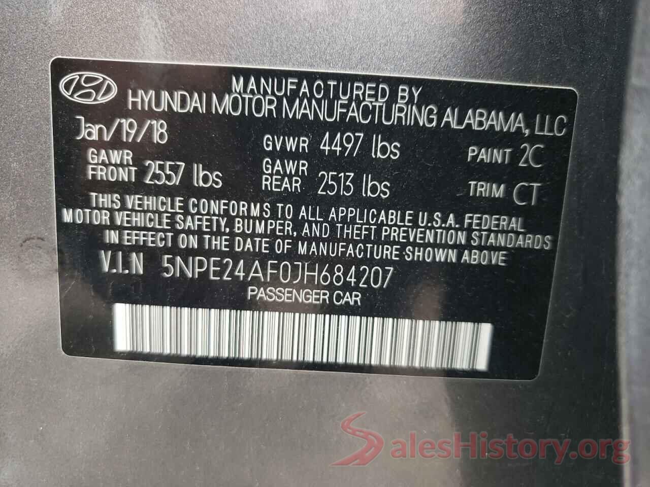 5NPE24AF0JH684207 2018 HYUNDAI SONATA