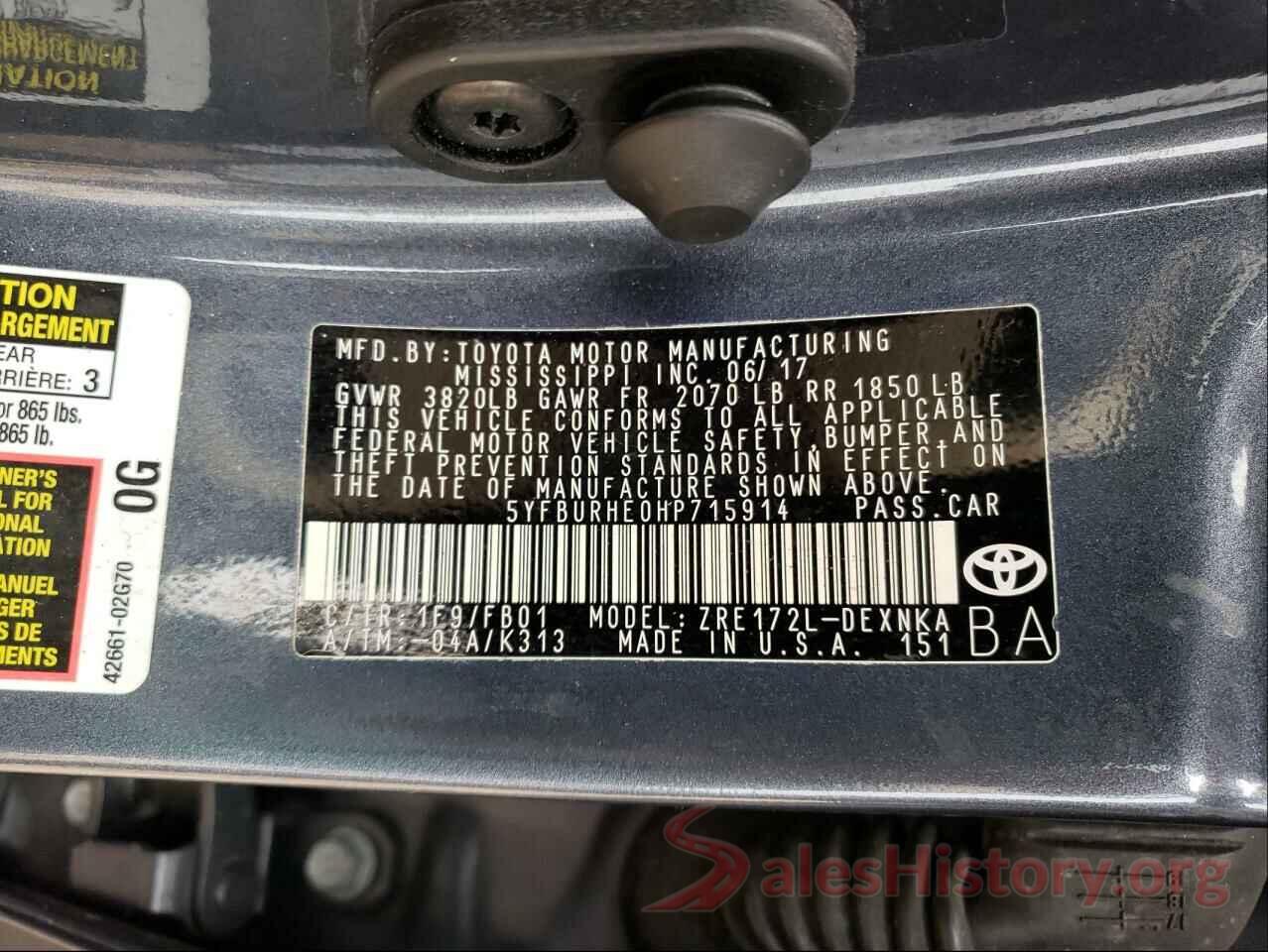 5YFBURHE0HP715914 2017 TOYOTA COROLLA