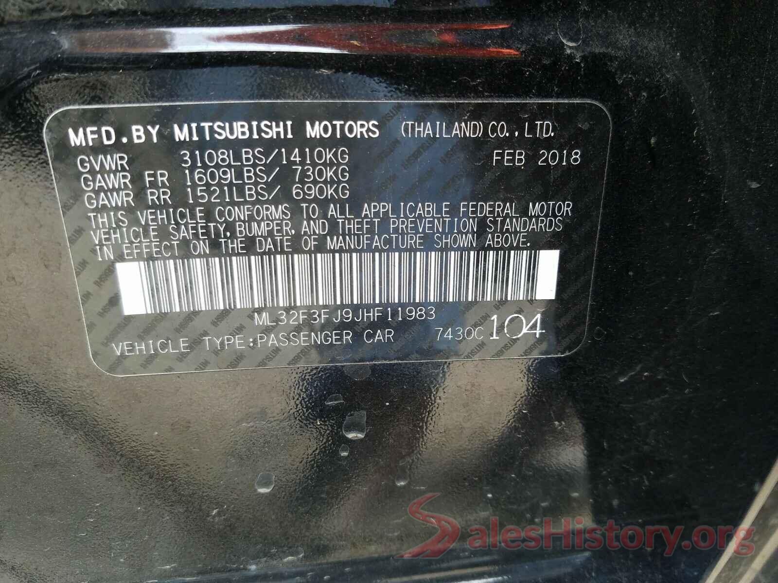 ML32F3FJ9JHF11983 2018 MITSUBISHI MIRAGE