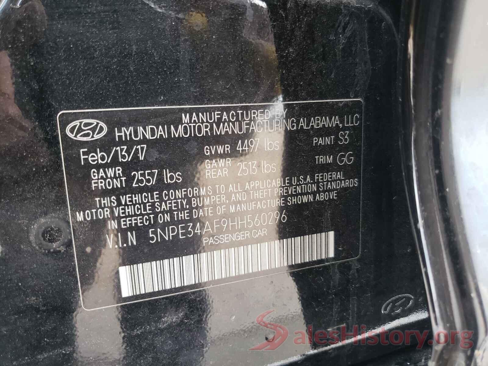 5NPE34AF9HH560296 2017 HYUNDAI SONATA