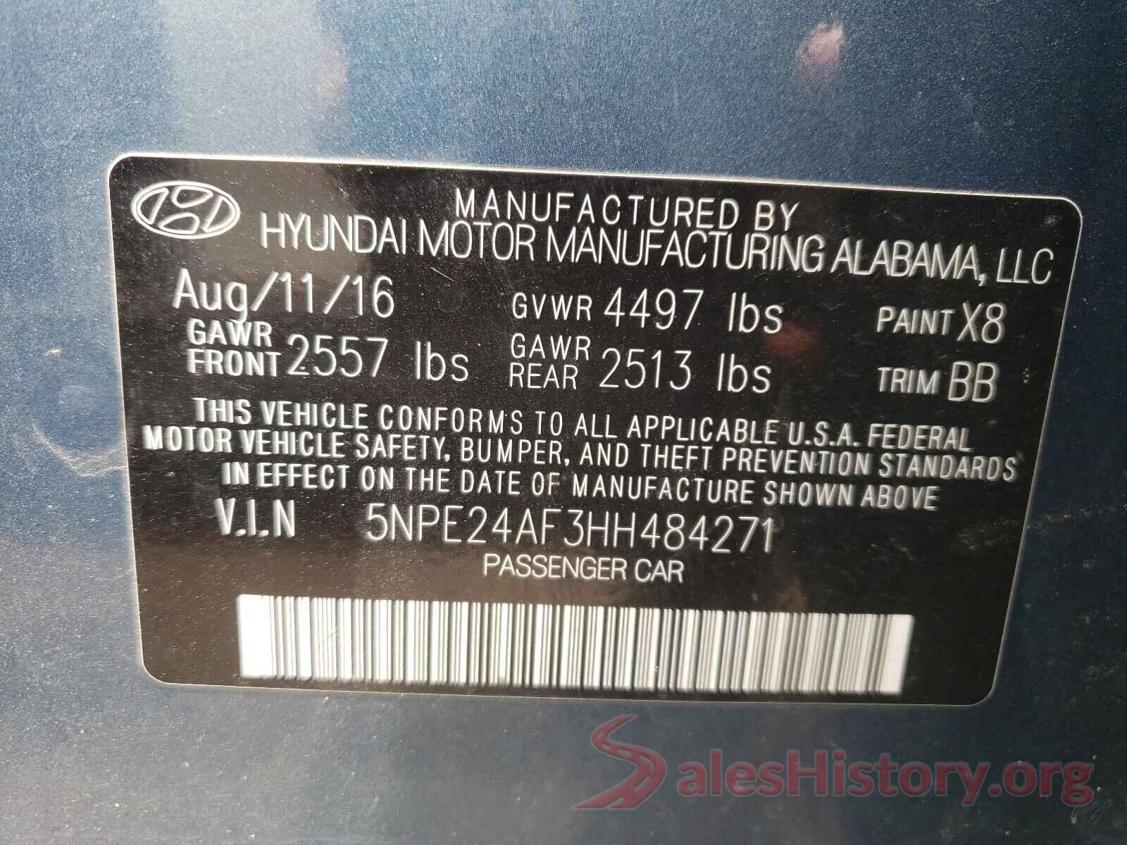 5NPE24AF3HH484271 2017 HYUNDAI SONATA