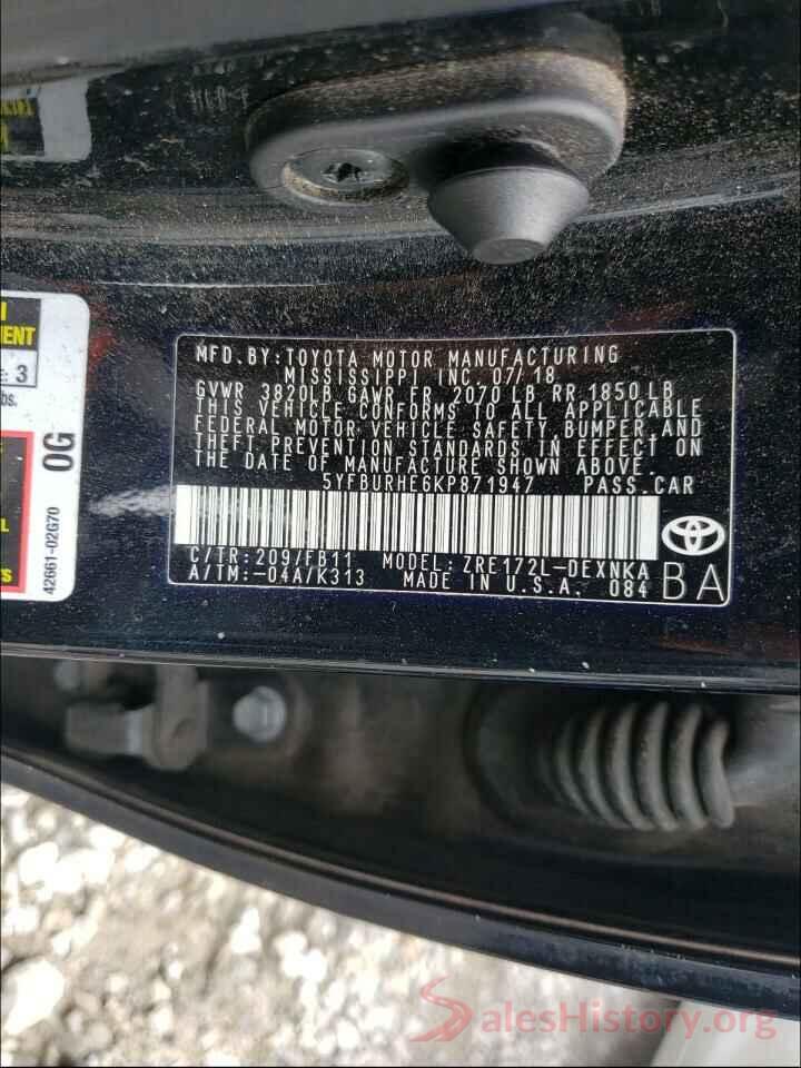 5YFBURHE6KP871947 2019 TOYOTA COROLLA