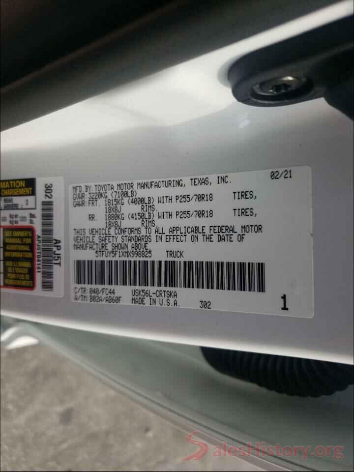 5TFUY5F1XMX998825 2021 TOYOTA TUNDRA