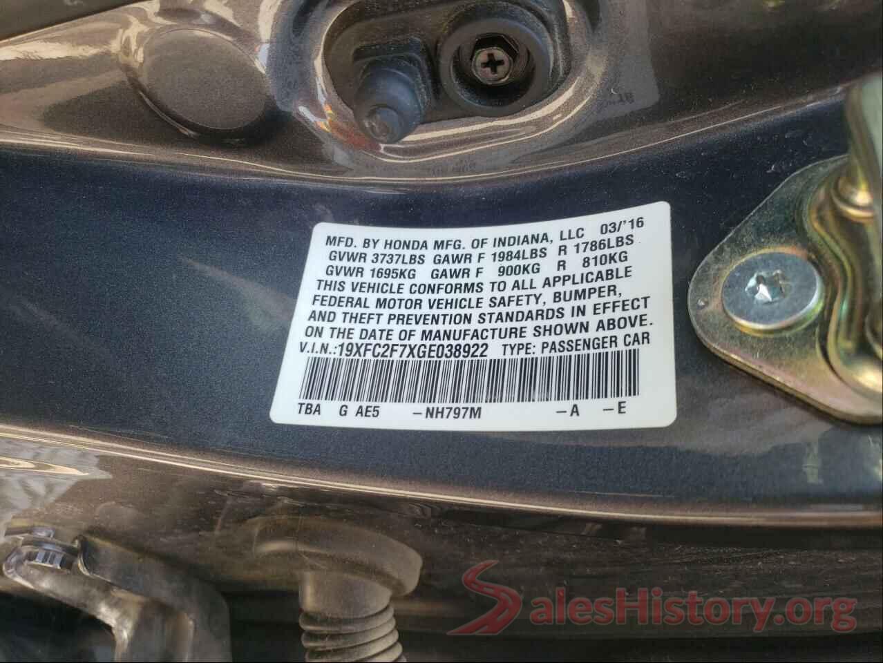 19XFC2F7XGE038922 2016 HONDA CIVIC