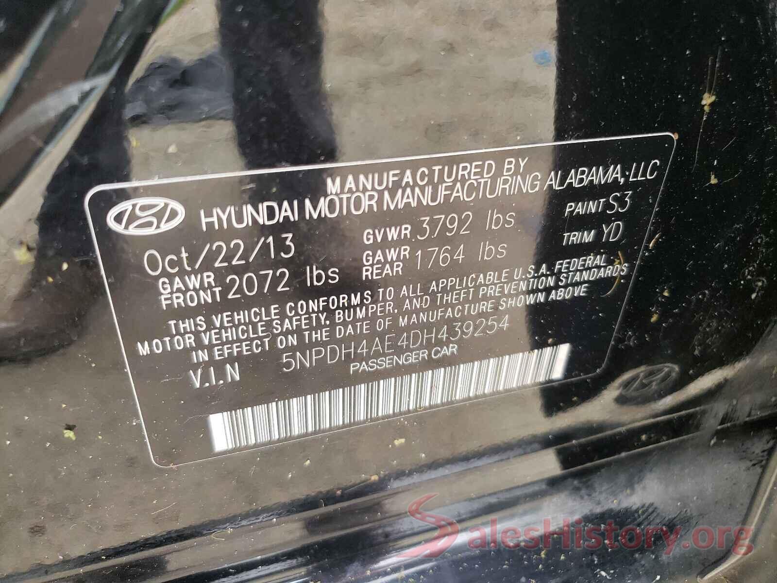 5NPDH4AE4DH439254 2013 HYUNDAI ELANTRA