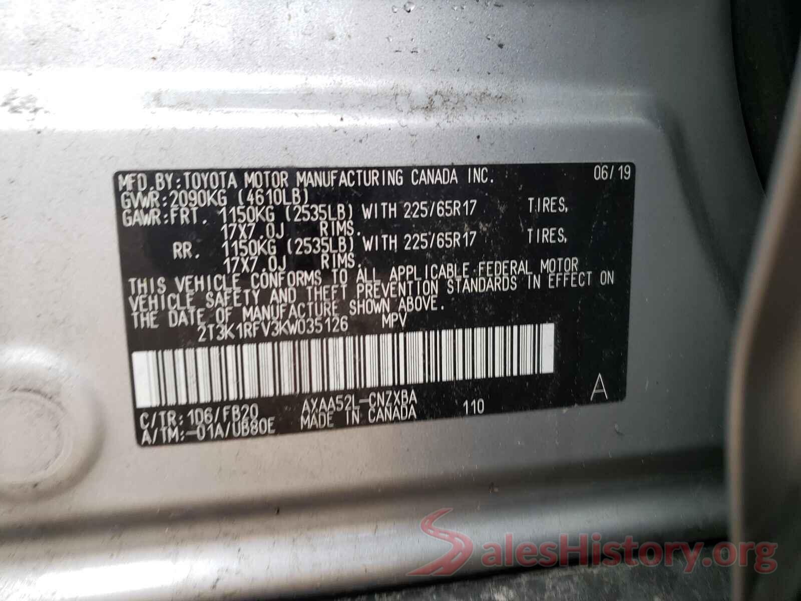 2T3K1RFV3KW035126 2019 TOYOTA RAV4