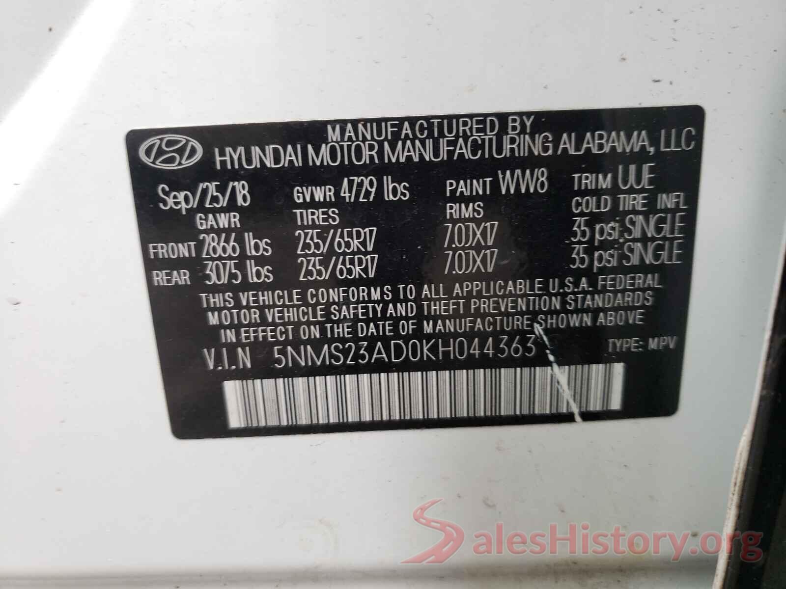 5NMS23AD0KH044363 2019 HYUNDAI SANTA FE