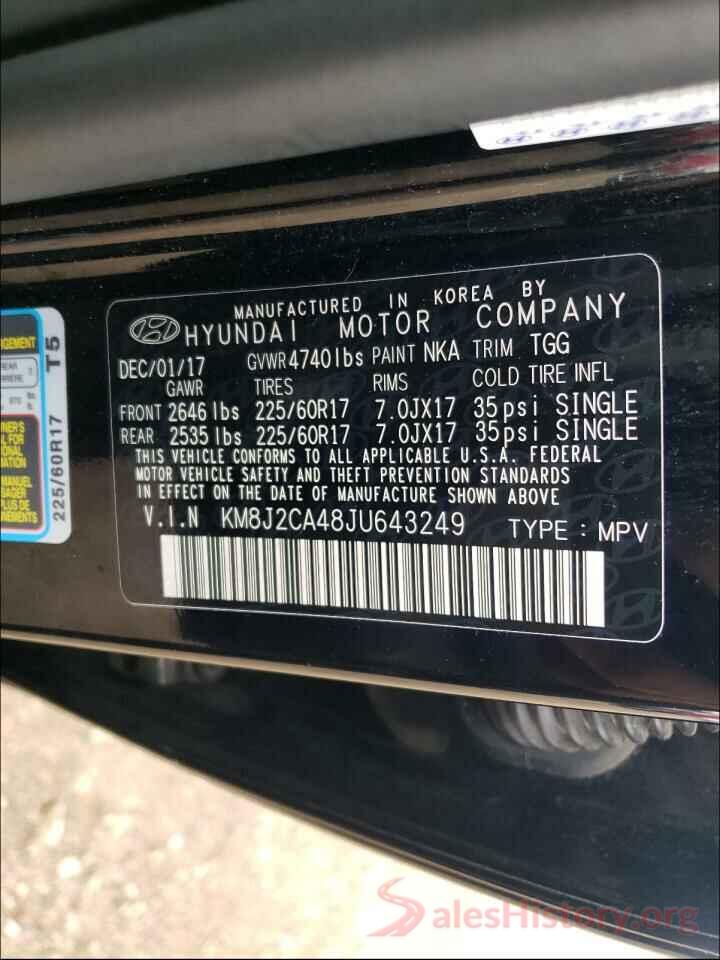 KM8J2CA48JU643249 2018 HYUNDAI TUCSON