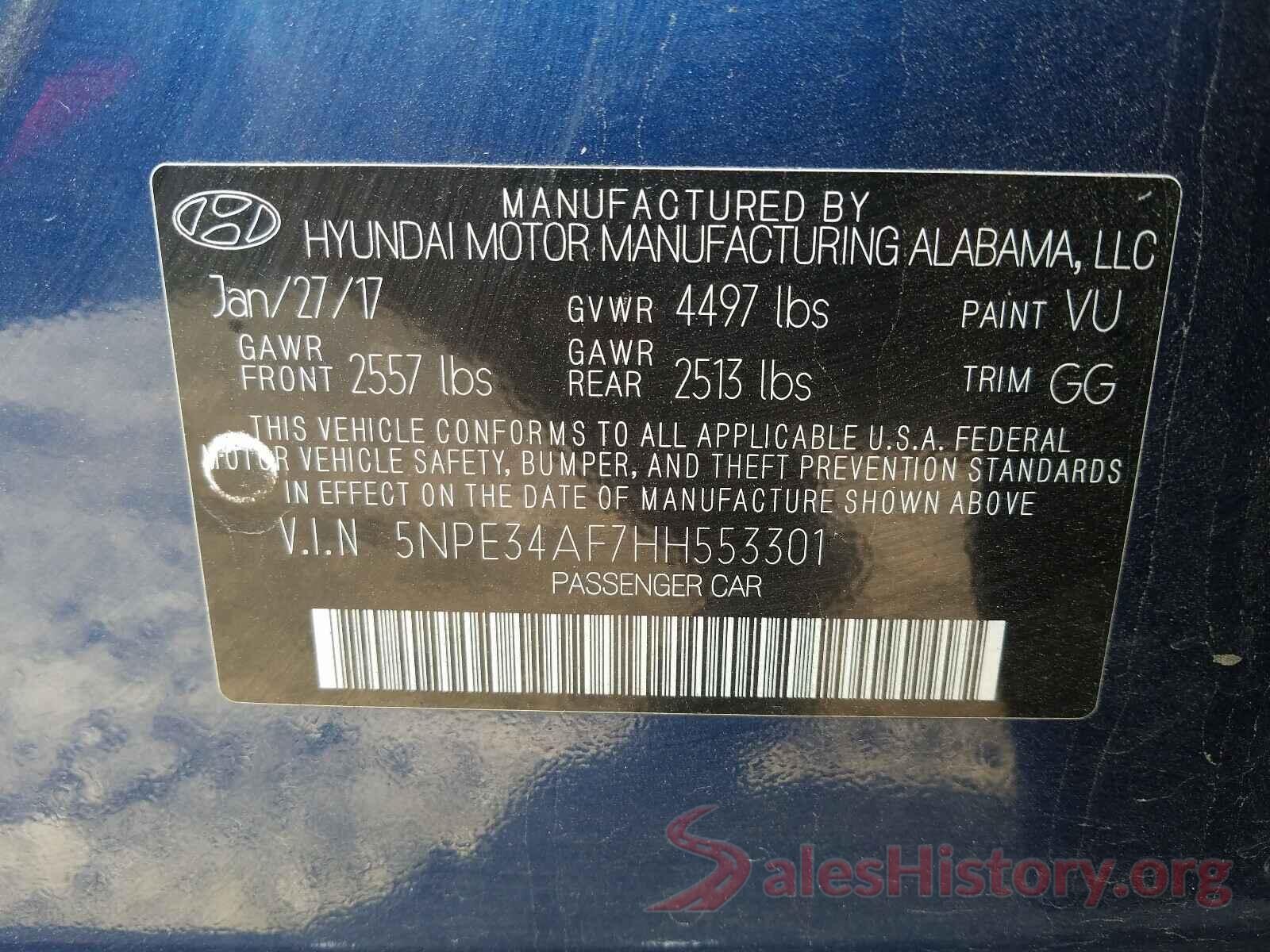 5NPE34AF7HH553301 2017 HYUNDAI SONATA