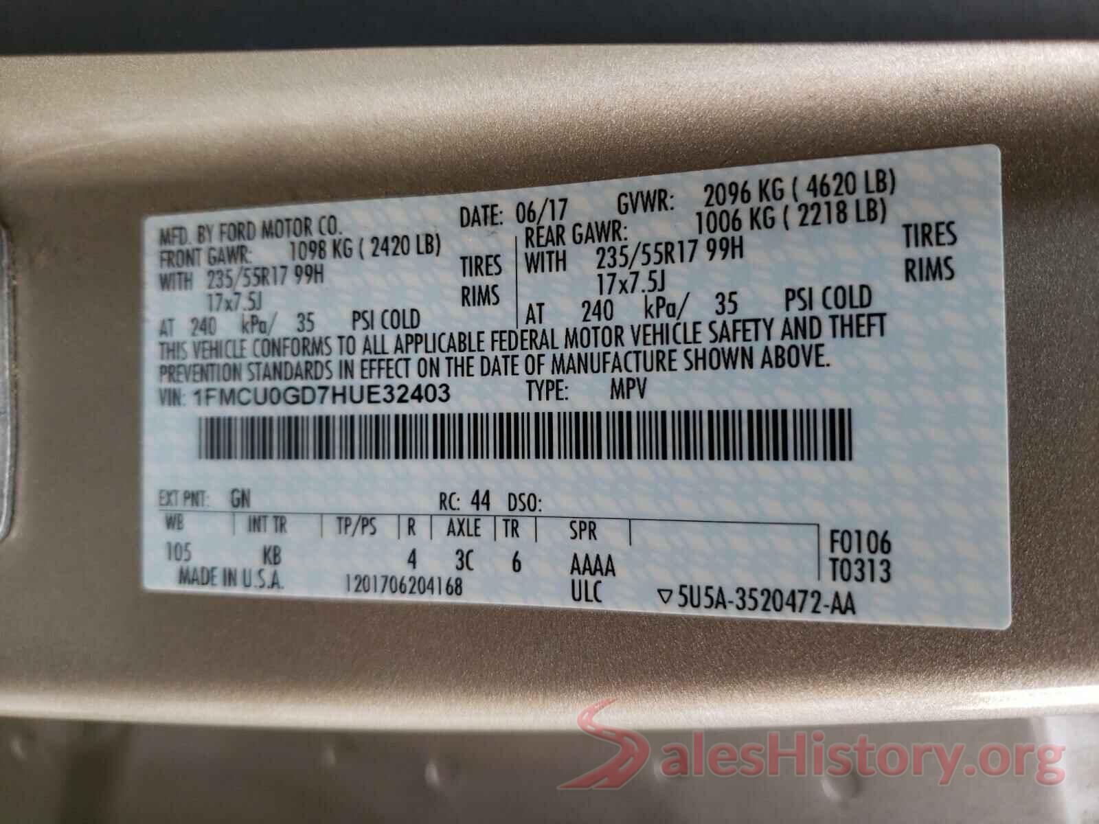 1FMCU0GD7HUE32403 2017 FORD ESCAPE