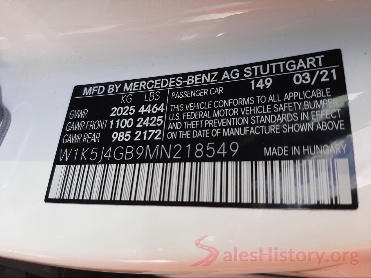 W1K5J4GB9MN218549 2021 MERCEDES-BENZ CLA-CLASS