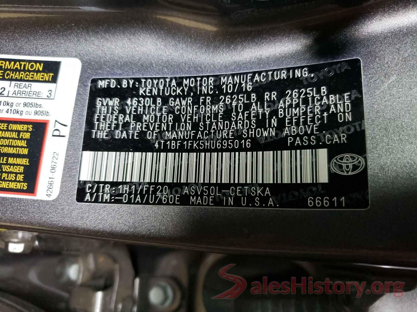 4T1BF1FK5HU695016 2017 TOYOTA CAMRY