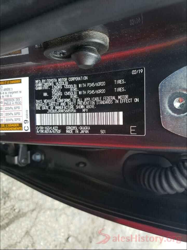 JTEBU5JRXK5685956 2019 TOYOTA 4RUNNER