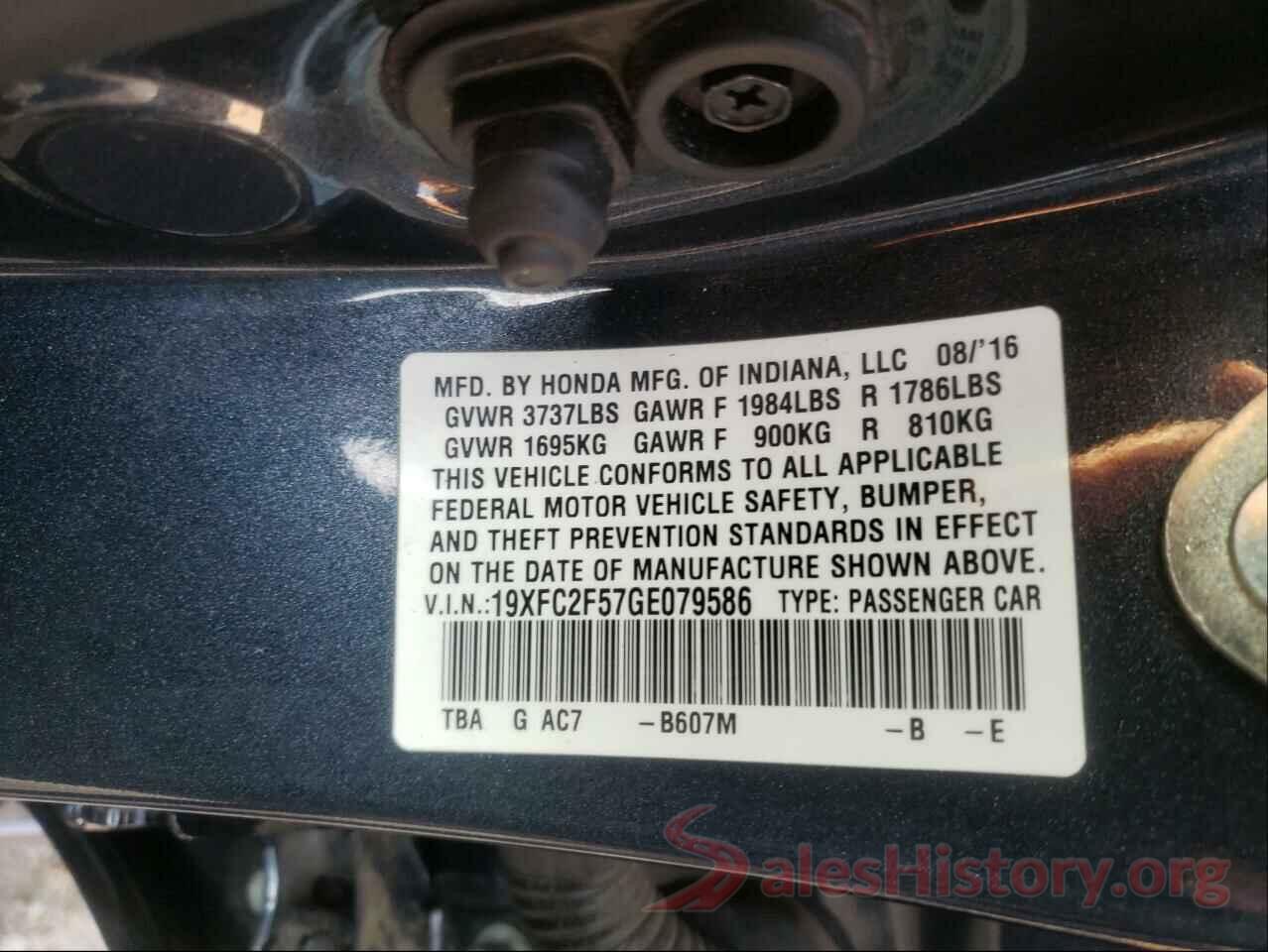 19XFC2F57GE079586 2016 HONDA CIVIC