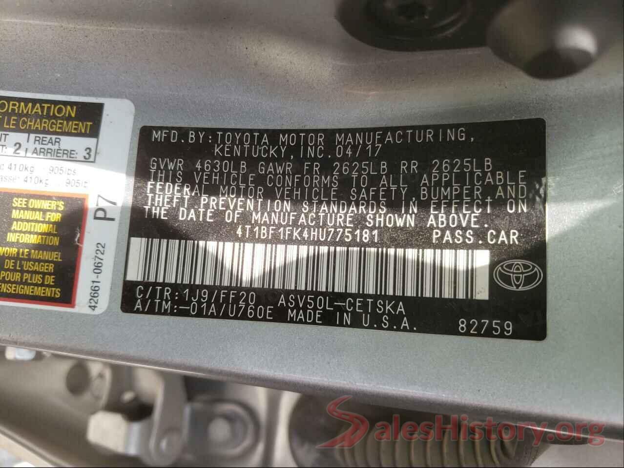 4T1BF1FK4HU775181 2017 TOYOTA CAMRY