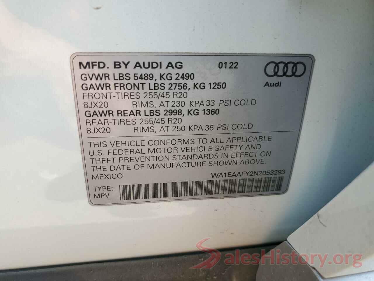 WA1EAAFY2N2053293 2022 AUDI Q5