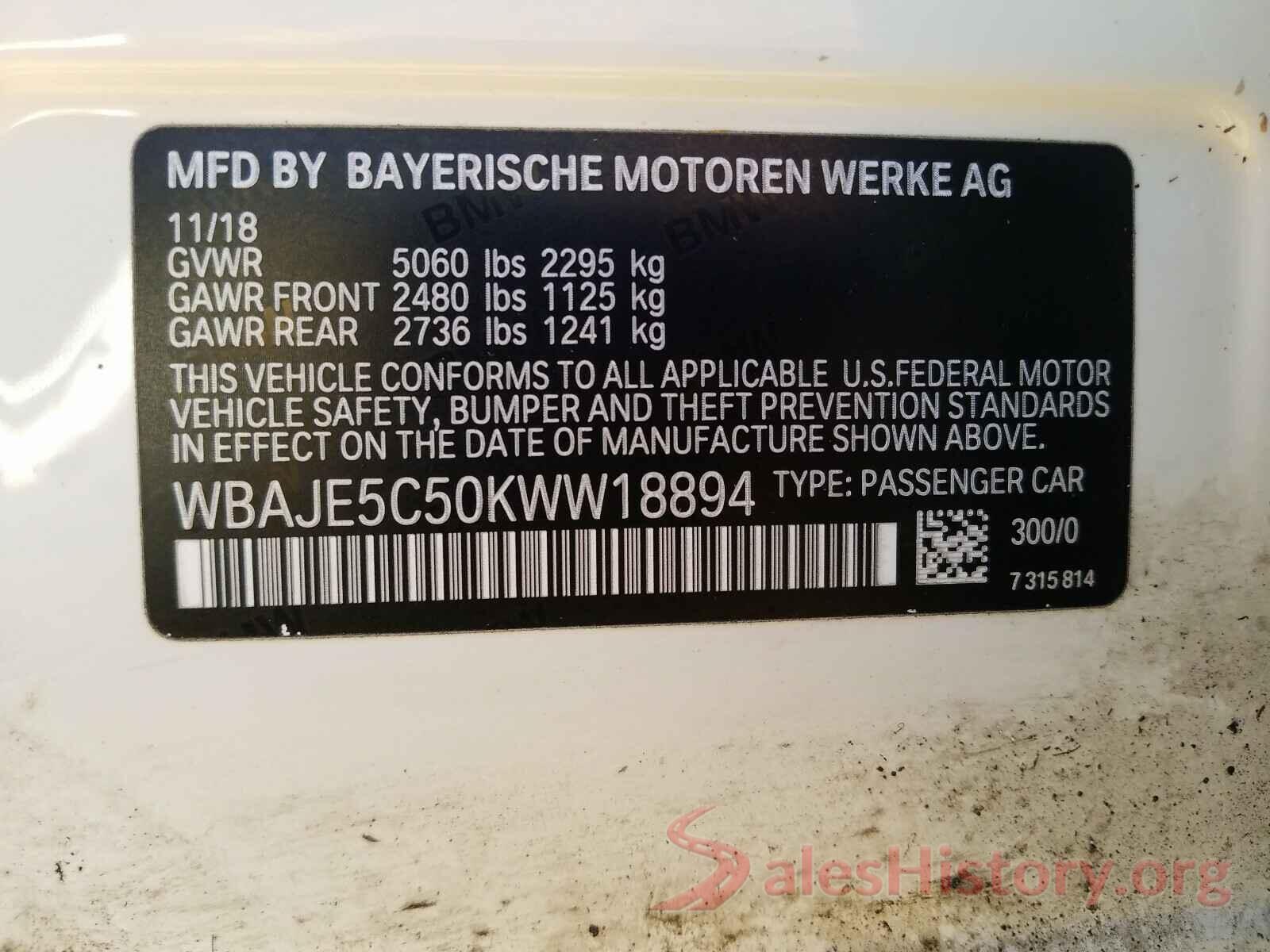 WBAJE5C50KWW18894 2019 BMW 5 SERIES