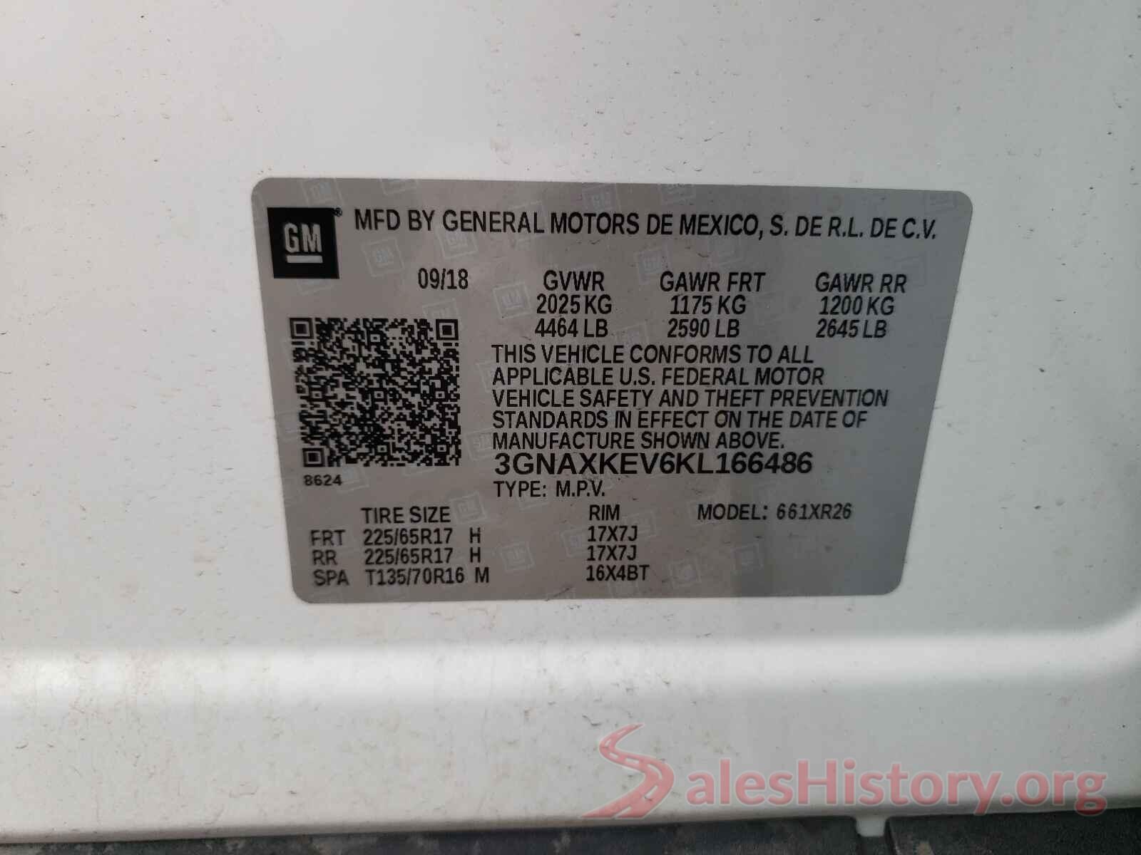 3GNAXKEV6KL166486 2019 CHEVROLET EQUINOX