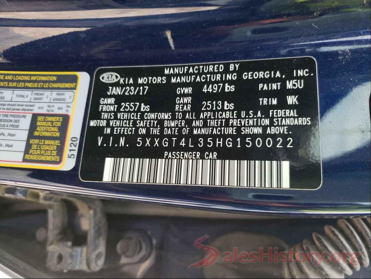 5XXGT4L35HG150022 2017 KIA OPTIMA