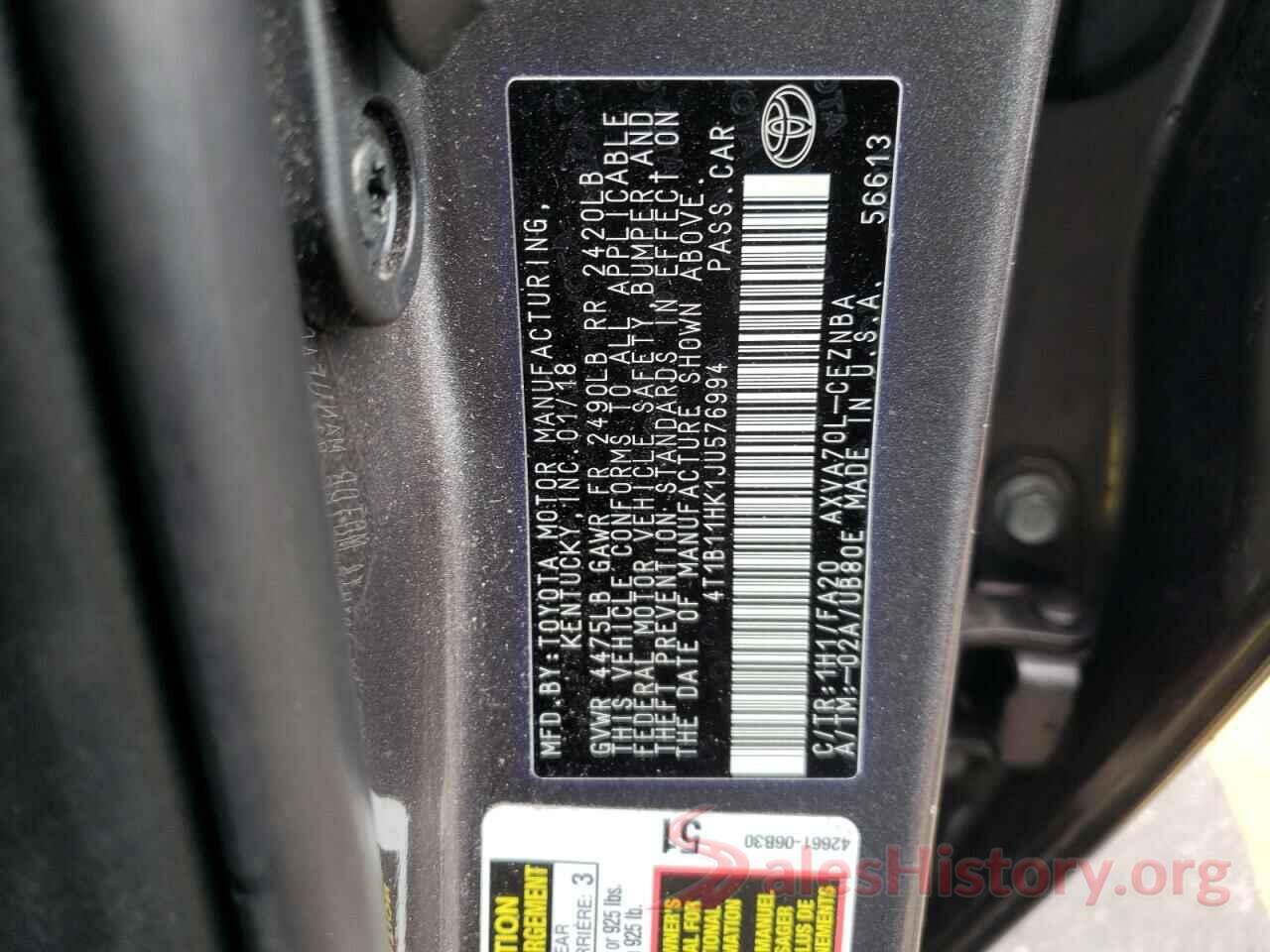 4T1B11HK1JU576994 2018 TOYOTA CAMRY