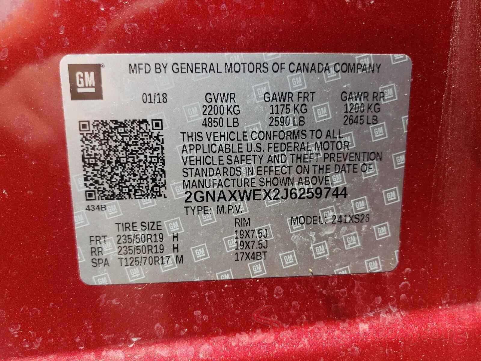 2GNAXWEX2J6259744 2018 CHEVROLET EQUINOX