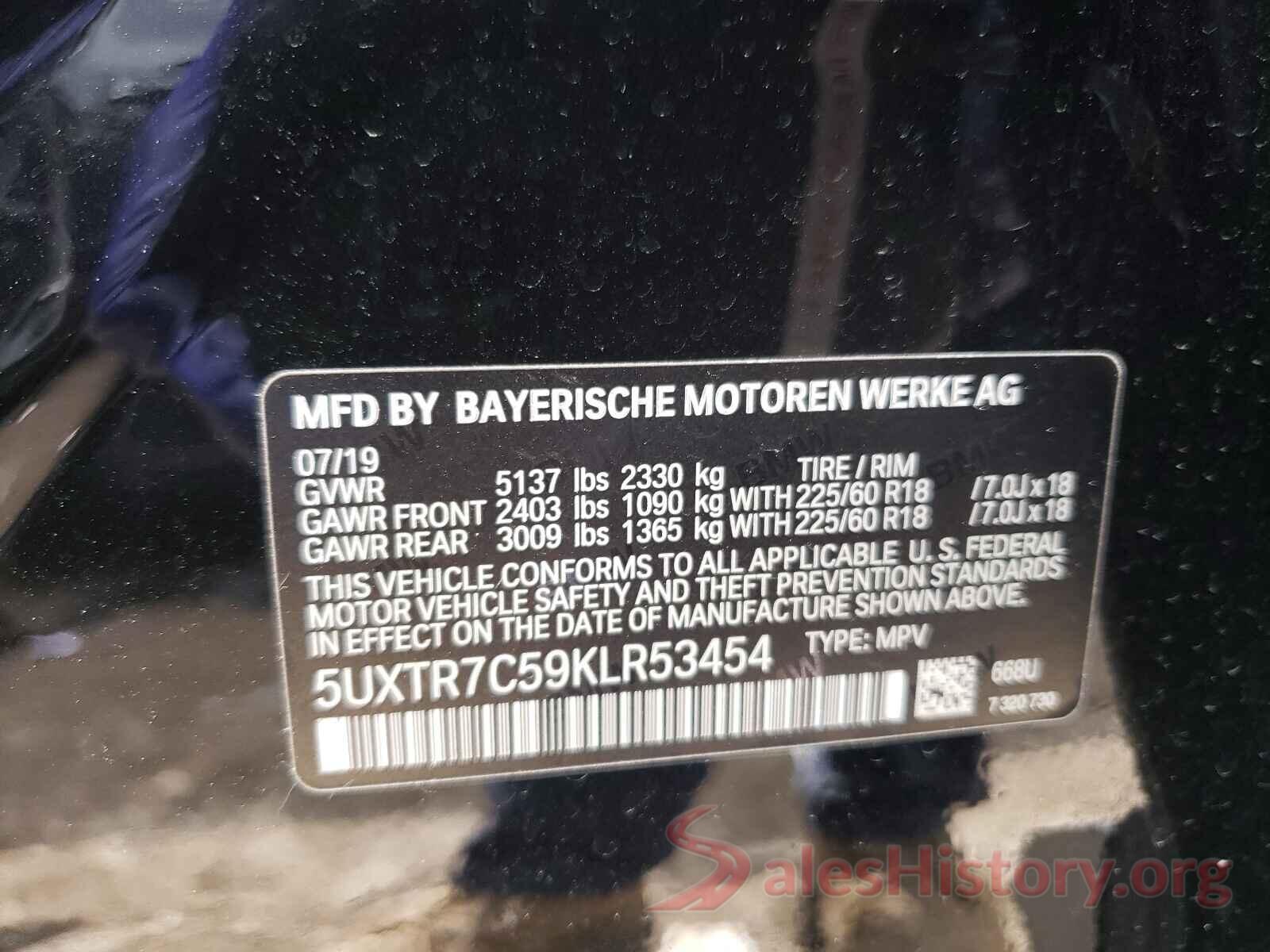 5UXTR7C59KLR53454 2019 BMW X3