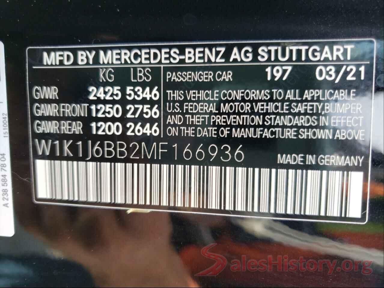 W1K1J6BB2MF166936 2021 MERCEDES-BENZ E-CLASS