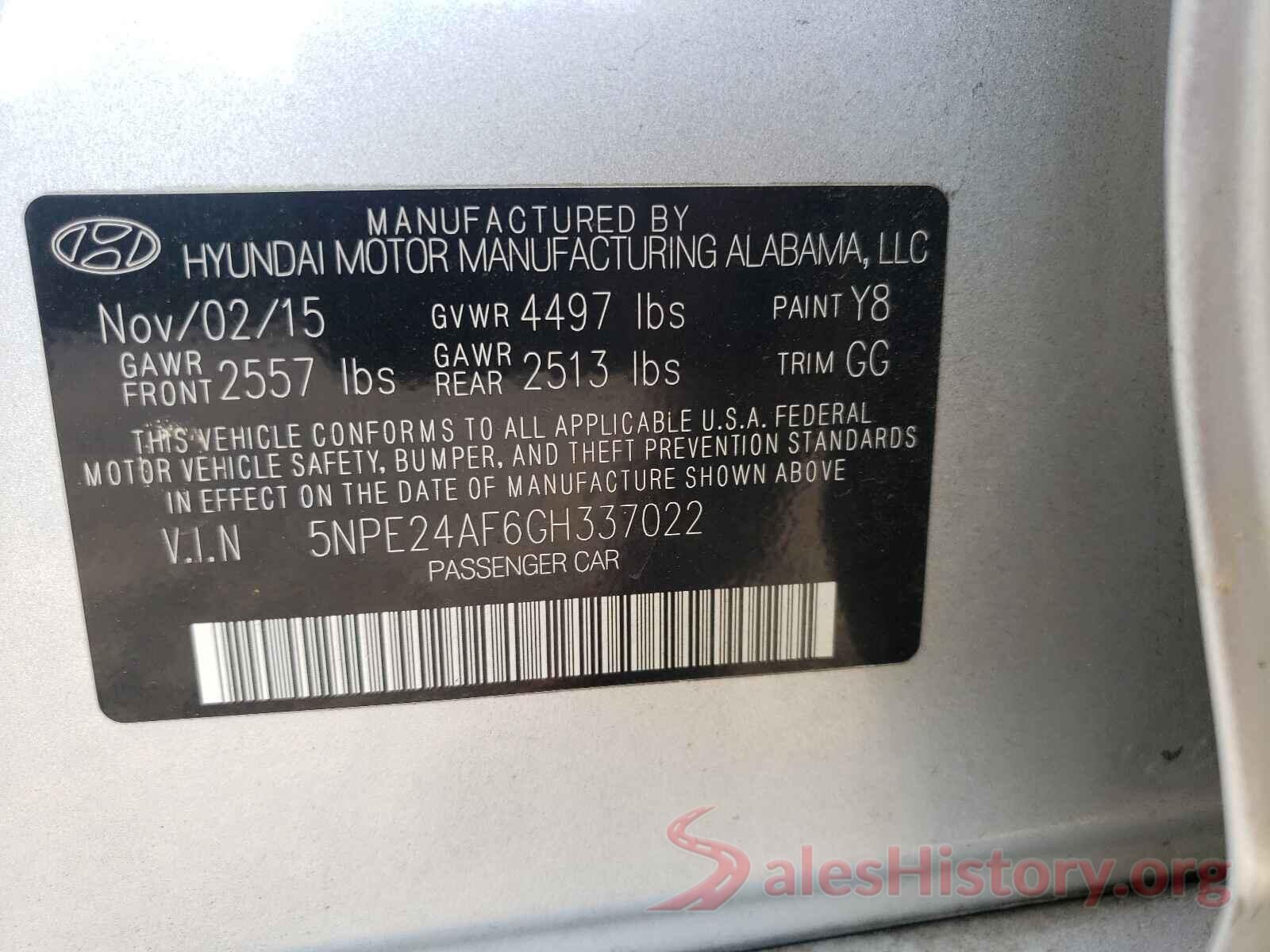 5NPE24AF6GH337022 2016 HYUNDAI SONATA