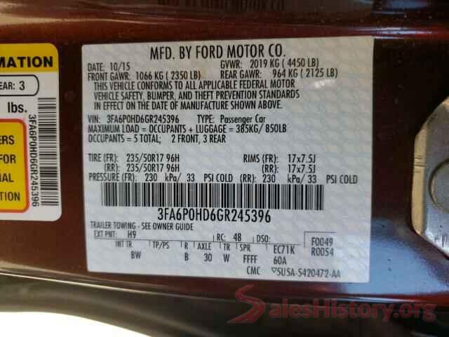 3FA6P0HD6GR245396 2016 FORD FUSION