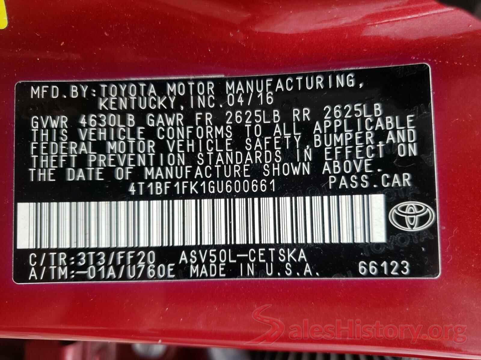 4T1BF1FK1GU600661 2016 TOYOTA CAMRY