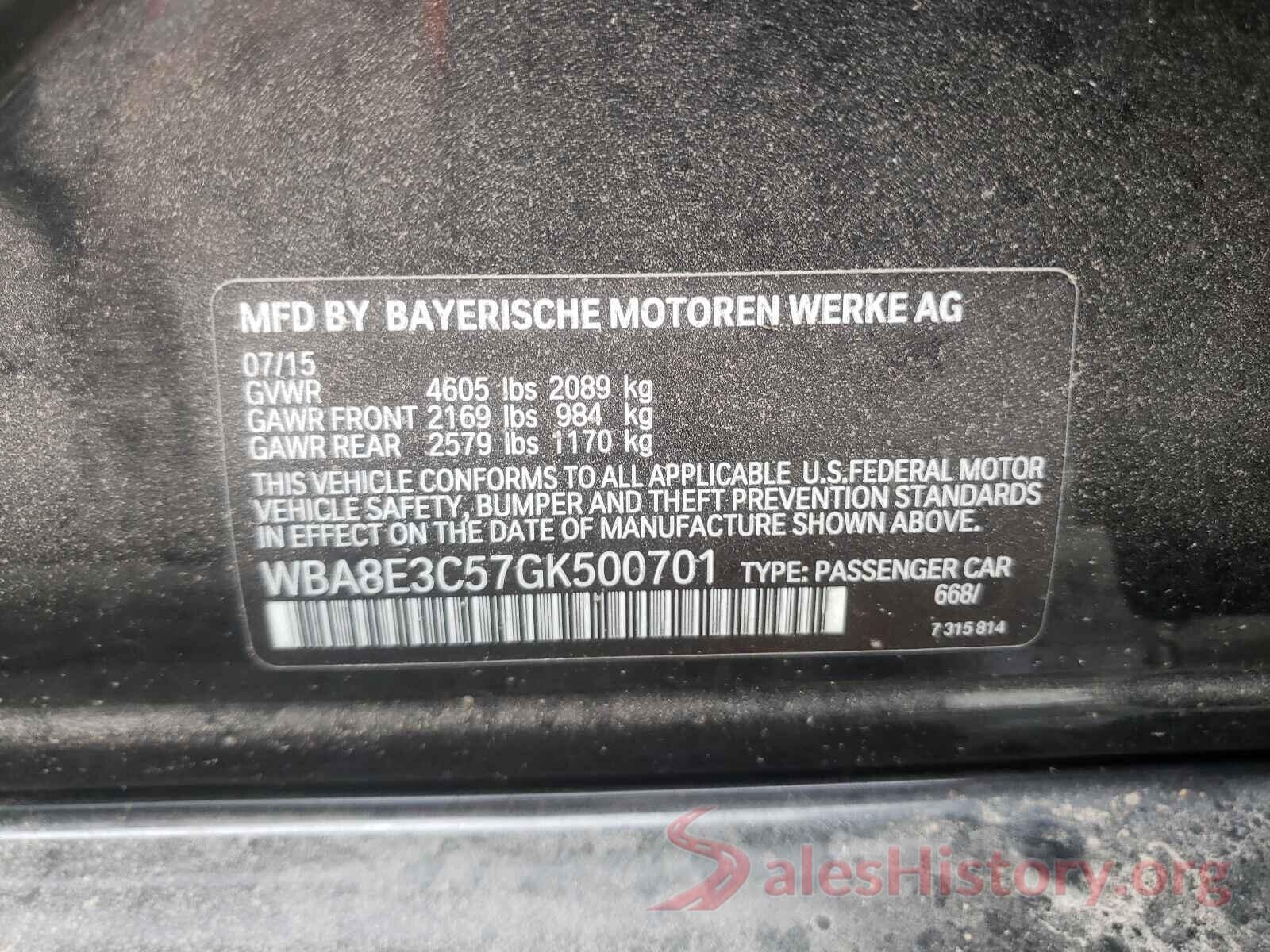 WBA8E3C57GK500701 2016 BMW 3 SERIES