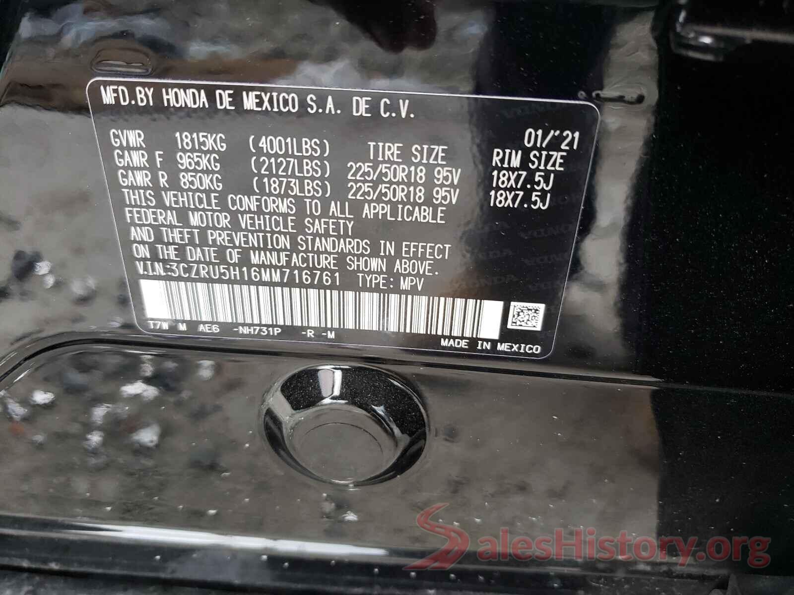 3CZRU5H16MM716761 2021 HONDA HR-V