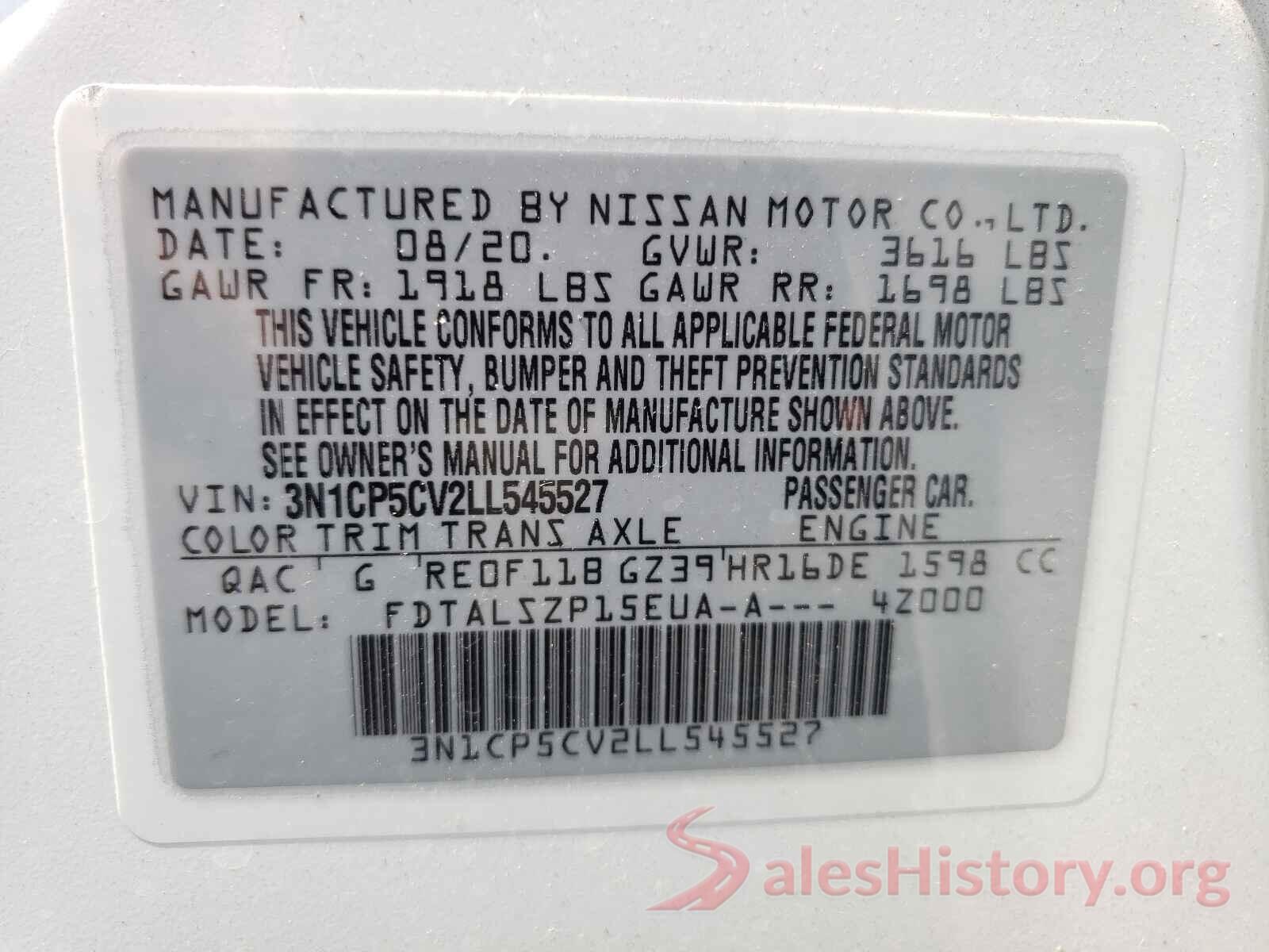 3N1CP5CV2LL545527 2020 NISSAN KICKS