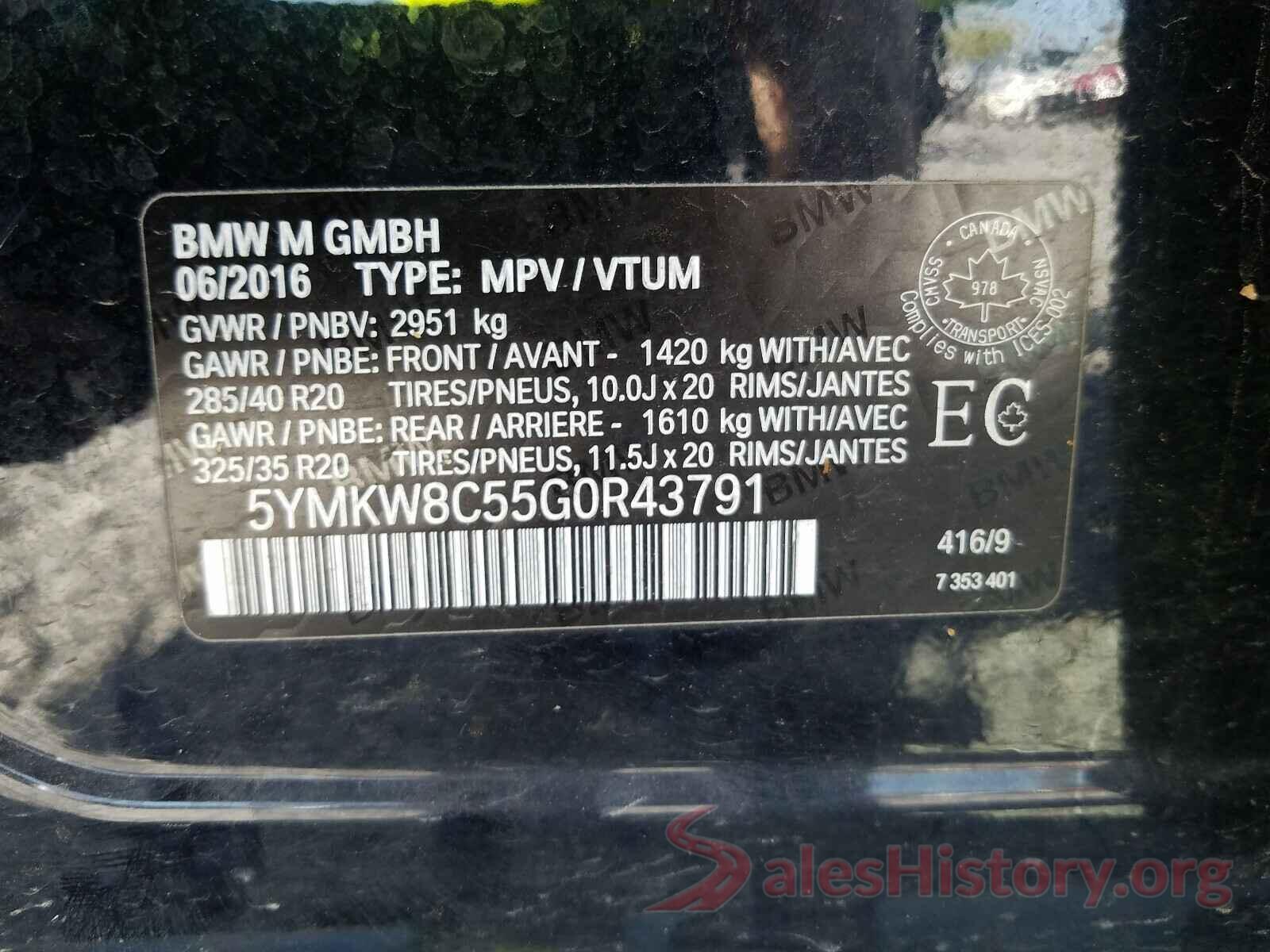 5YMKW8C55G0R43791 2016 BMW X6