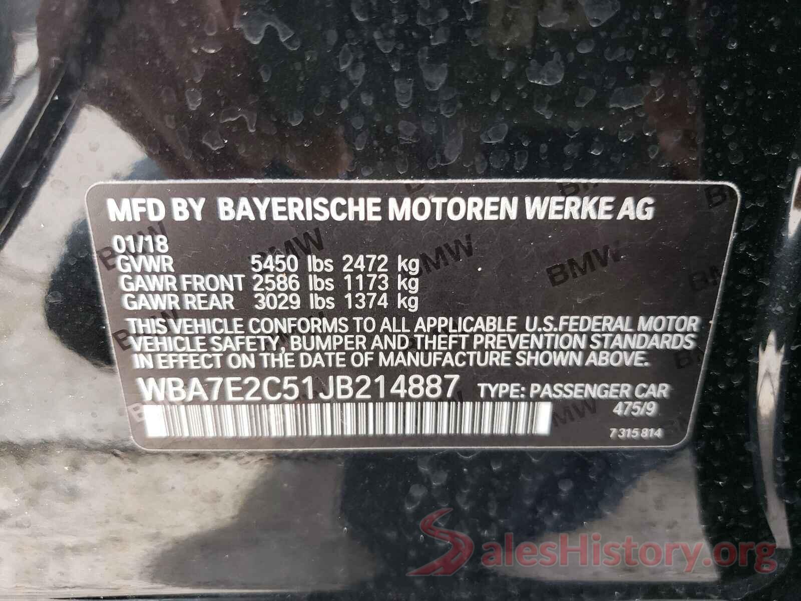 WBA7E2C51JB214887 2018 BMW 7 SERIES